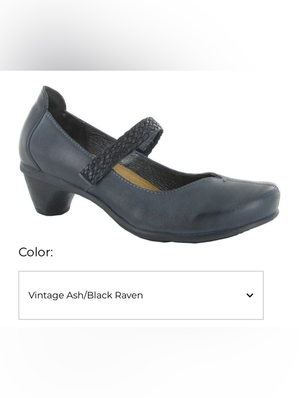 Naot Forward Mary Jane in Vintage Ash/Black Raven, size 38 EU